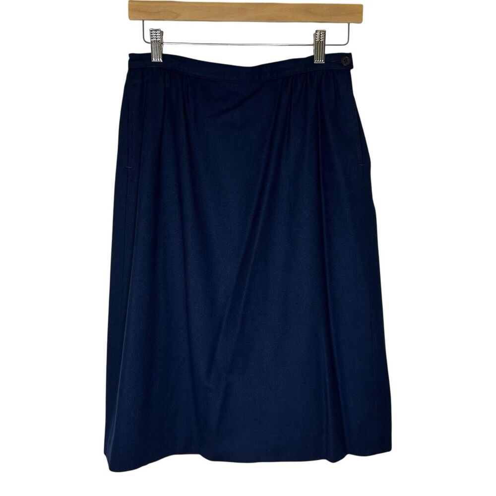 Pendleton 100% Virgin Wool Midi Skirt 12 Petite Vintage 80s Navy Blue